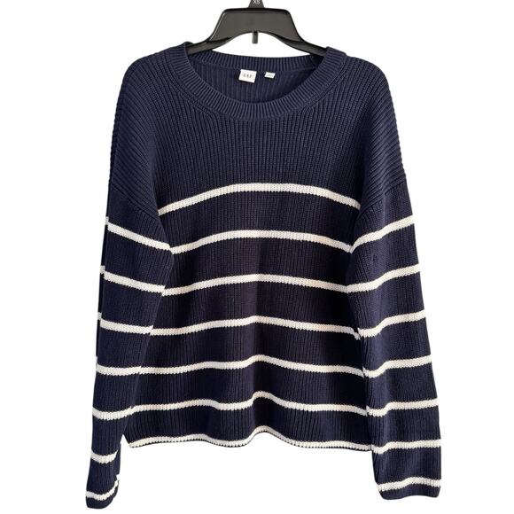 Gap Navy Blue Striped Boxy Pullover Knit Sweater Women’s Size Large - Picture 1 of 5